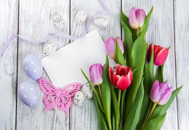 Tulip bouquet and blank greeting easter card