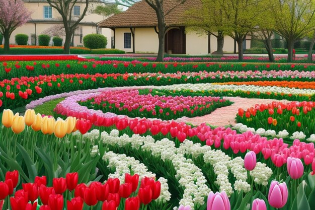 Photo tulip colorful flowers garden in spring background