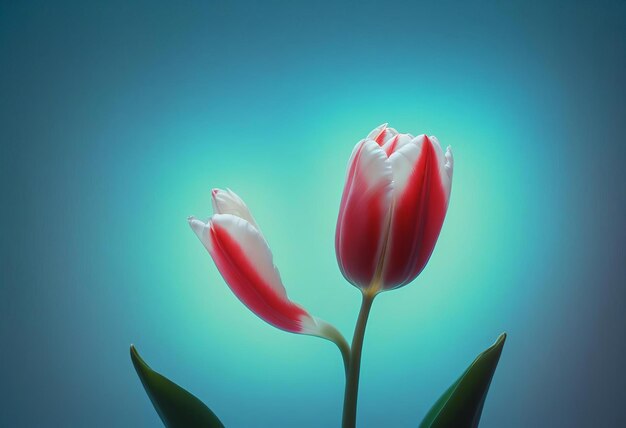 A tulip flower in the dark illuminated in the style of neon light