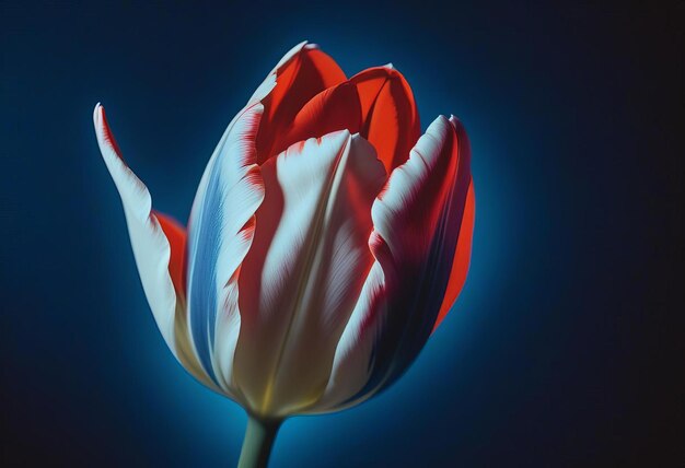 Photo a tulip flower in the dark illuminated in the style of neon light