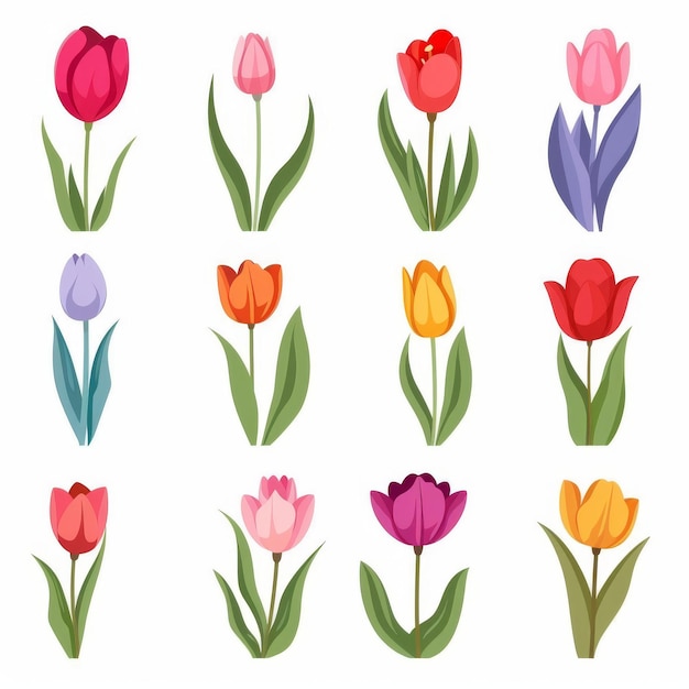 Photo tulip flower icon set garden tulip flower flat design abstract tulip flower symbol simple flowers