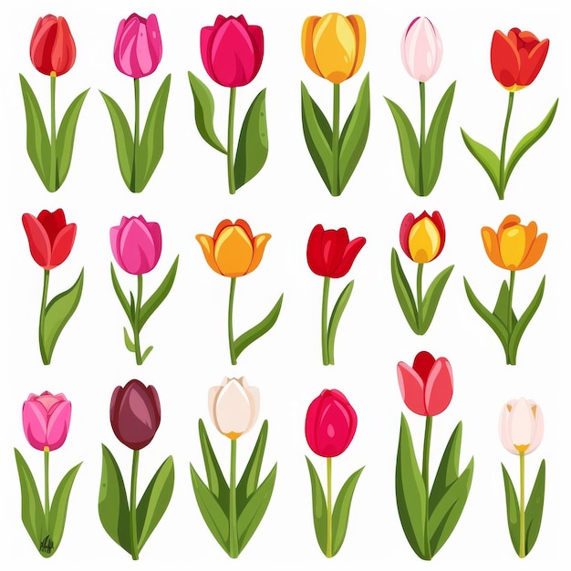 Photo tulip flower icon set garden tulip flower flat design abstract tulip flower symbol simple flowers