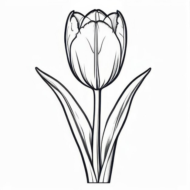 Photo tulip flower outline black and white cute coloring book