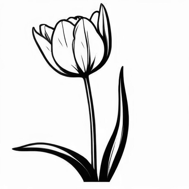 Photo tulip flower outline black and white cute coloring book