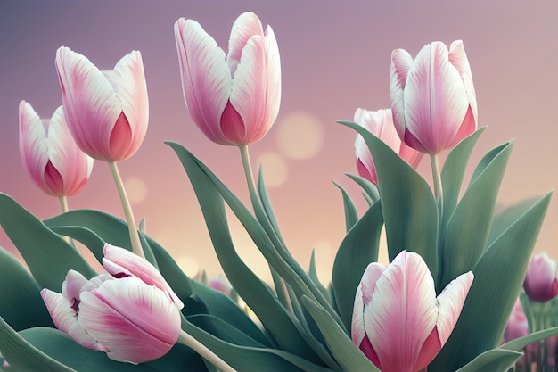 Tulip Flowers on Pink Background