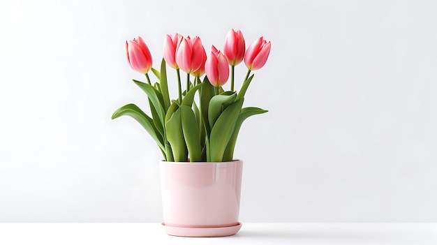 Tulip flowers pot on white background