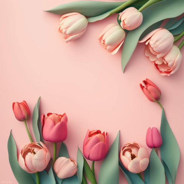 Tulip Flowers for Women's Day on Flat Surface with Text Space.