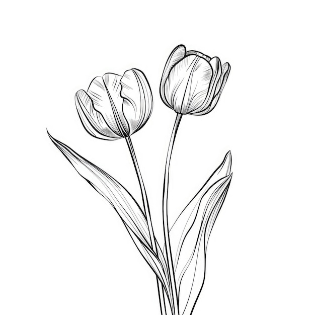 Photo tulip line art continuous outline drawing of flower plant minimalist decoration