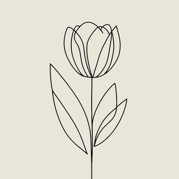 Photo tulip one line drawingabstract flower continuous line minimalist contour drawing of tulip