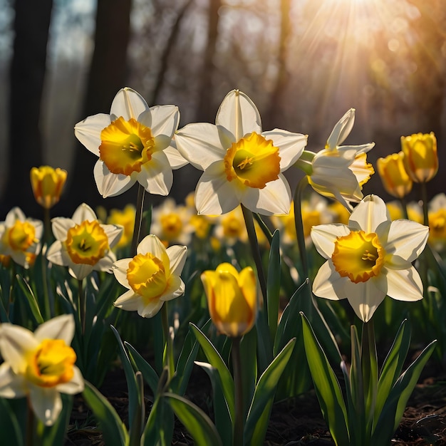 Tulip amp sunflower blooming in nature