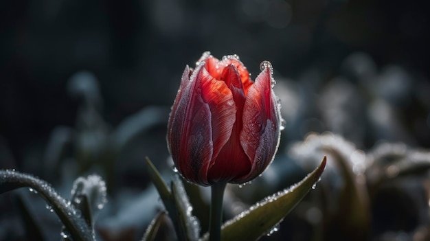 A tulip with frost on it