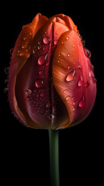 Tulip with Water Drops Background