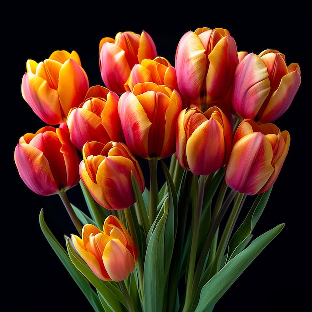 Tulips on a black background