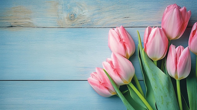 tulips on blue wood photographic shots