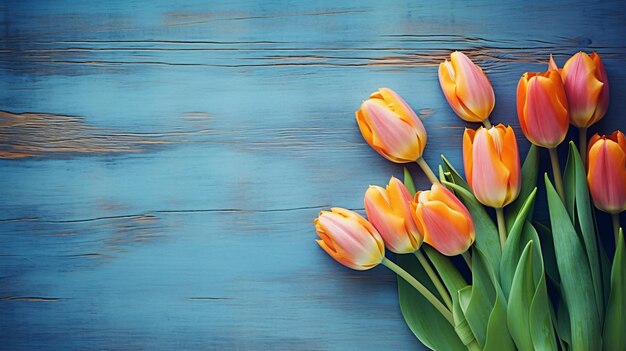 tulips on blue wood photographic shots