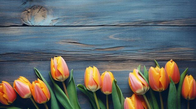 tulips on blue wood photographic shots