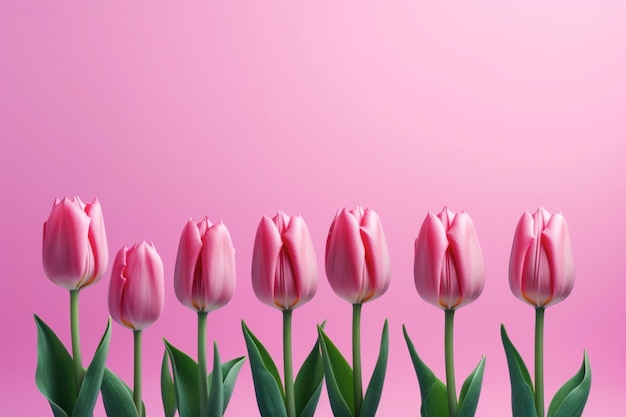 tulips bouquet on pink background with copyspace decorative background