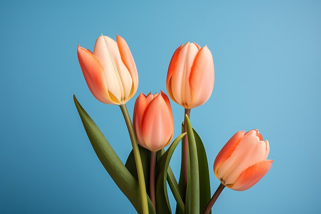 Tulips composition on blue