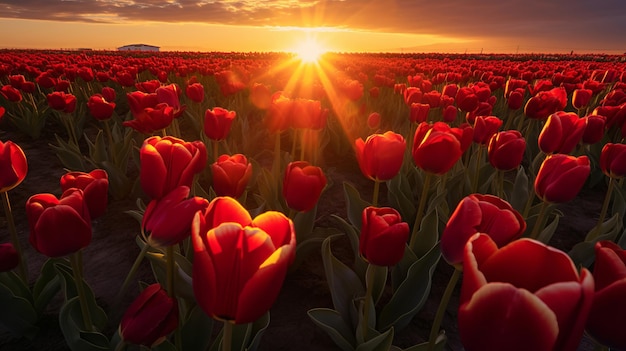 Tulips flower field Illustration AI GenerativexA