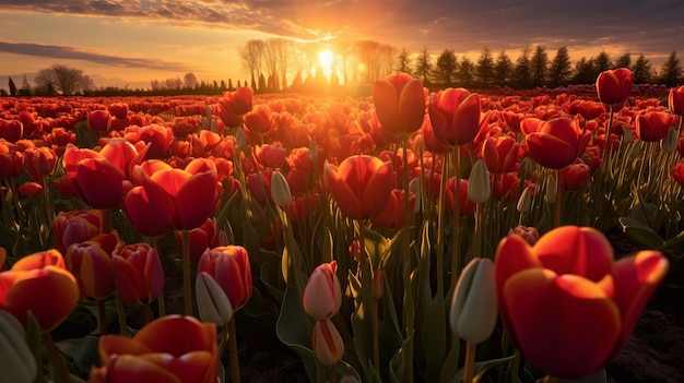 Tulips flower field Illustration AI GenerativexA