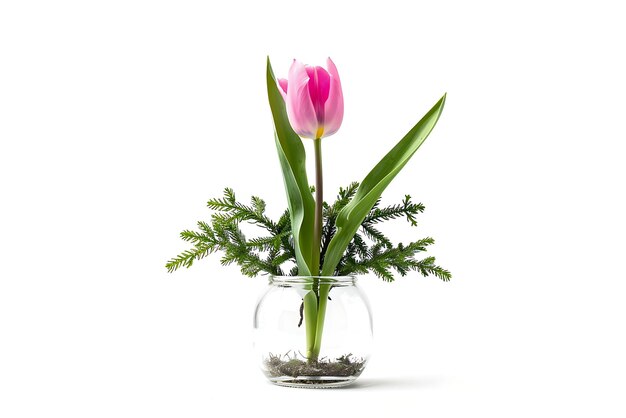 Photo tulips in a glass vase on a white background