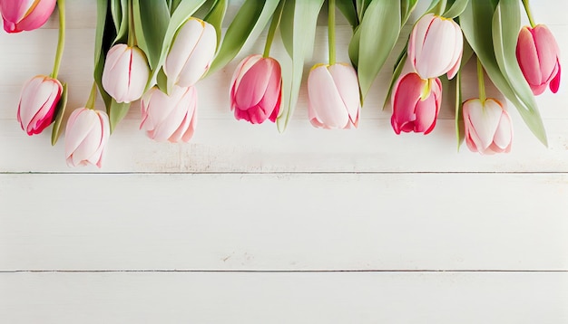 Tulips over shabby white wooden table AI Generated