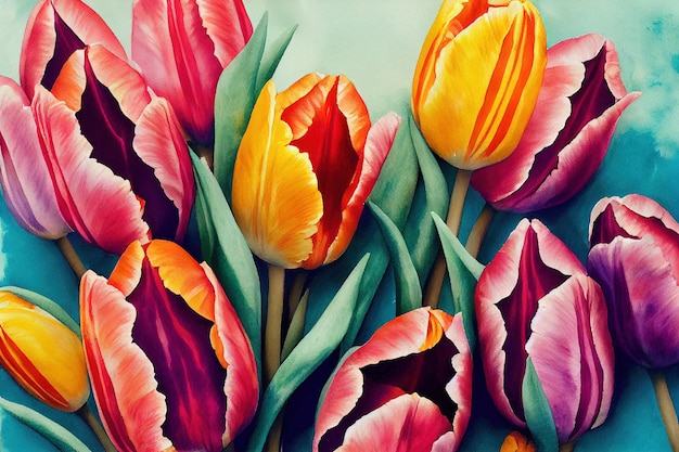 Tulips watercolor background