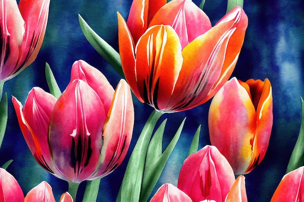 Tulips watercolor background