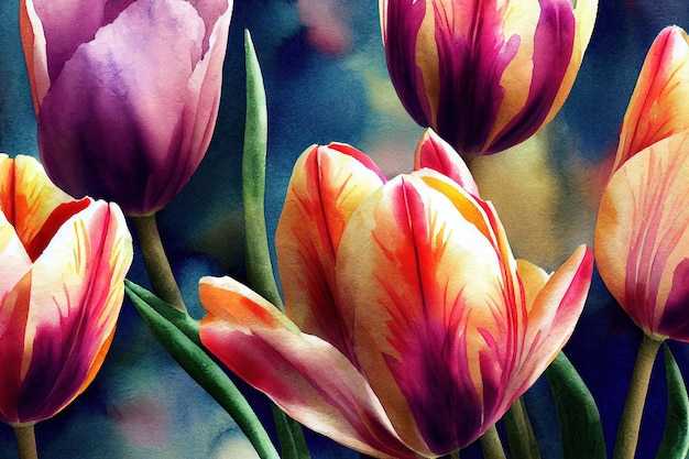 Tulips watercolor background