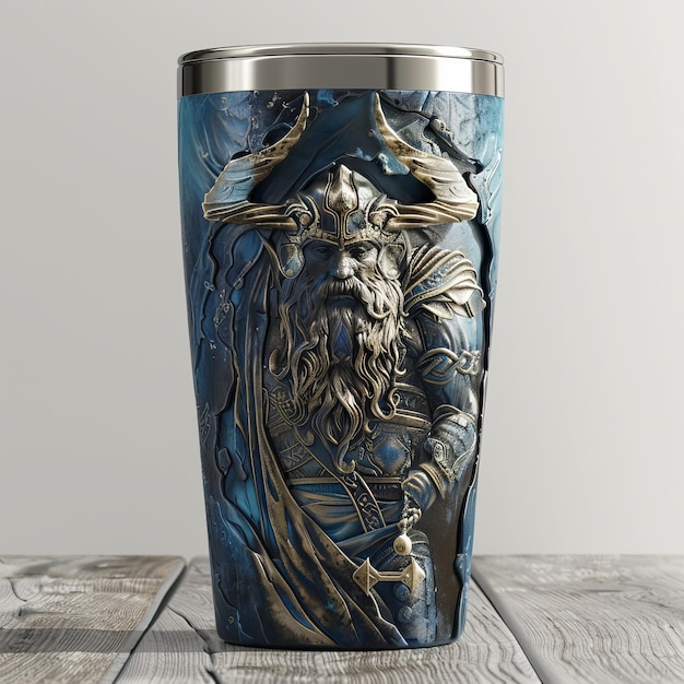 Photo tumbler or cup 30z tumbler design for 3 tumbler illustration of odin god leaning on horns of odin