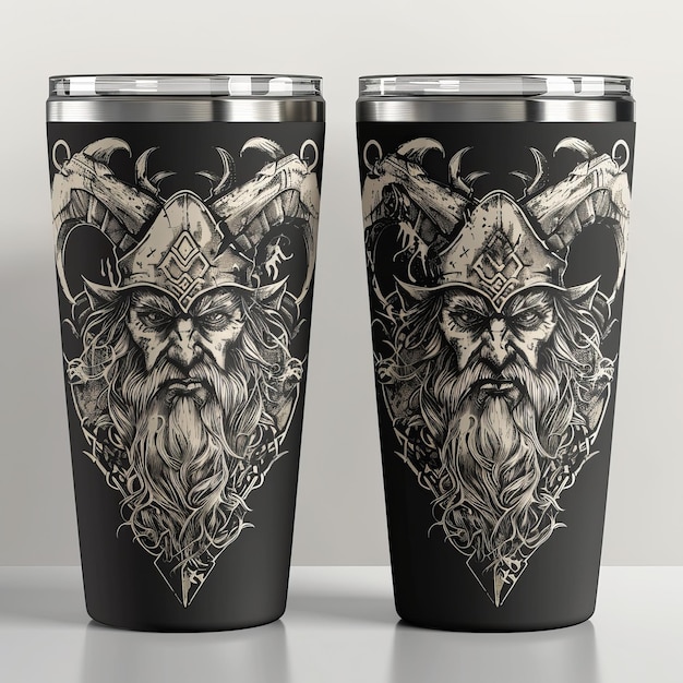 Photo tumbler or cup 30z tumbler design for 3 tumbler illustration of odin god leaning on horns of odin