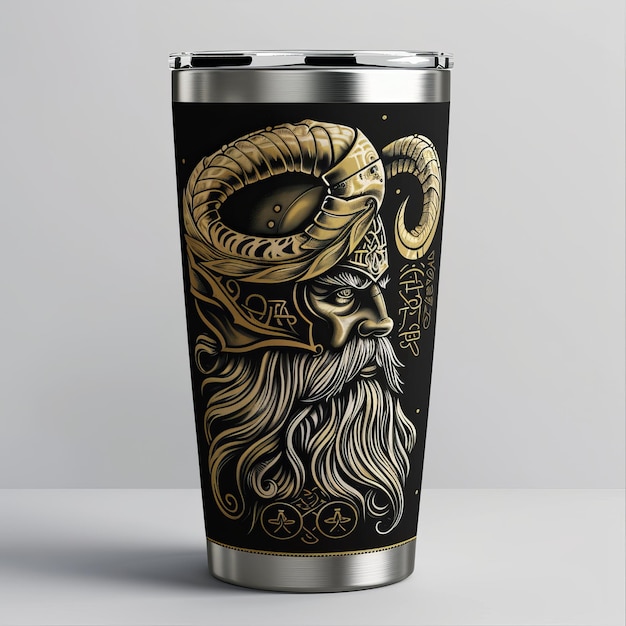 Photo tumbler or cup 30z tumbler design for 3 tumbler illustration of odin god leaning on horns of odin