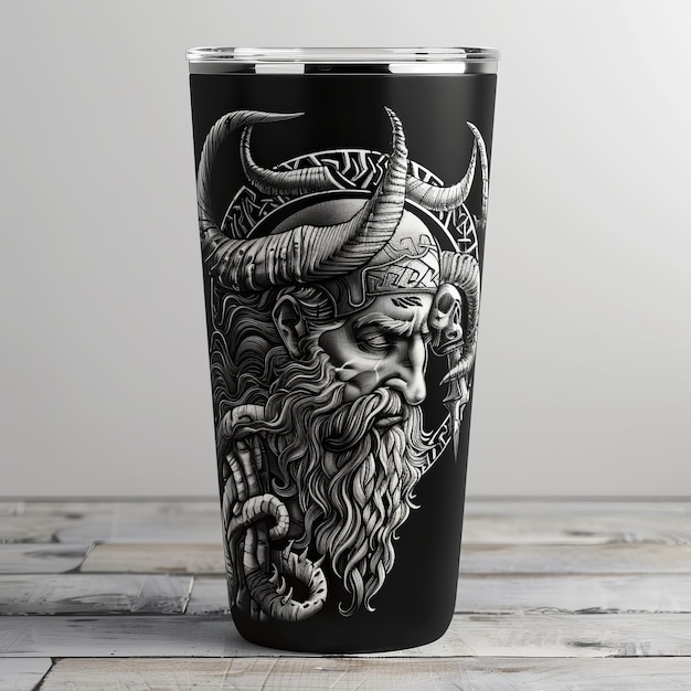 Tumbler or cup 30z tumbler design for 3 tumbler illustration of Odin God leaning on horns of odin