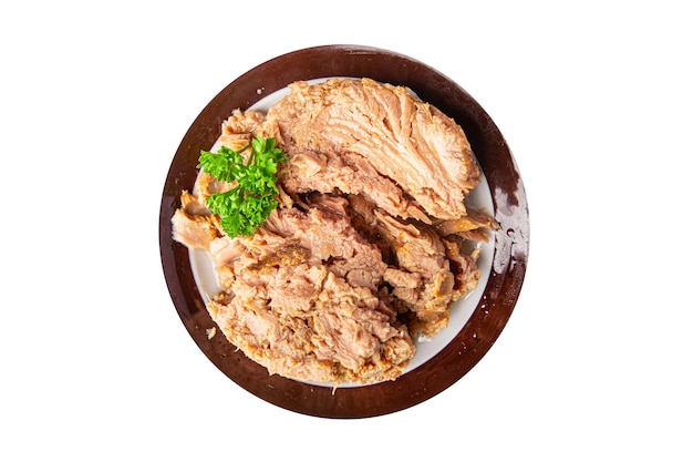 tuna fish canned seafood snack meal food on the table copy space food background rustic top view