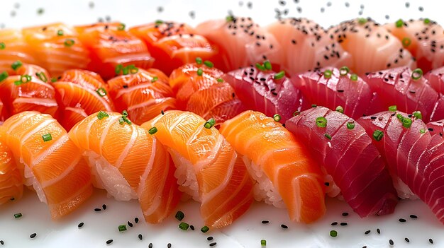 Photo tuna sashimi against a white backdrop isolated on white background