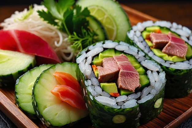 Tuna sushi roll with cucumber