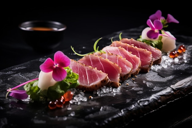 Tuna tataki with a side of pickled radish delicious Tuna Tataki fish food image photography