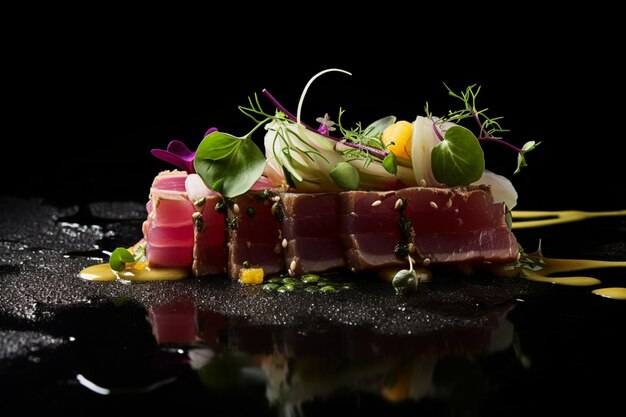 Photo tuna tataki with a touch of wasabi and li delicious tuna tataki fish food image photography