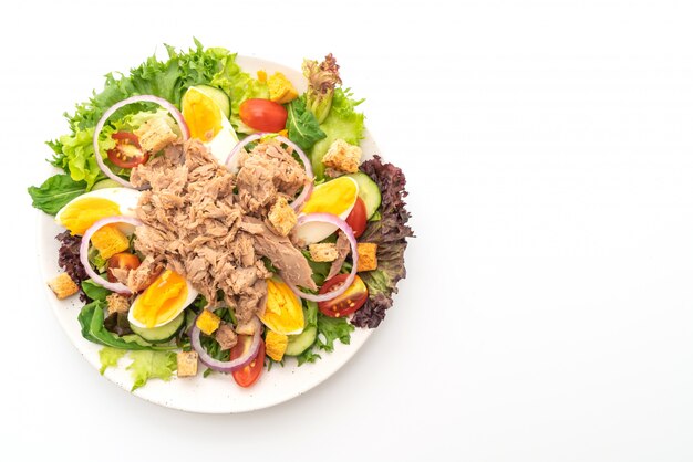 Tuna with vegetable salad and eggs