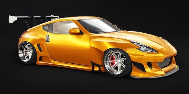 Tuned sports racing car with arch extensions air suspension and a huge spoiler 3d rendering