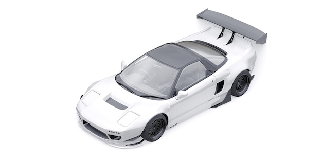 Tuned sports racing car with arch extensions air suspension and a huge spoiler 3d rendering