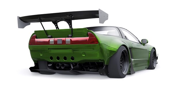 Tuned sports racing car with arch extensions air suspension and a huge spoiler 3d rendering