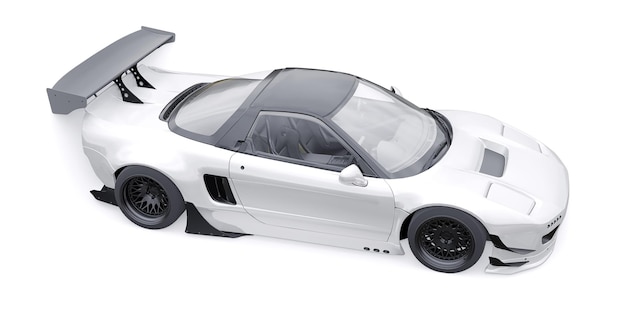 Tuned sports racing car with arch extensions air suspension and a huge spoiler 3d rendering