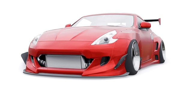 Tuned sports racing car with arch extensions air suspension and a huge spoiler 3d rendering