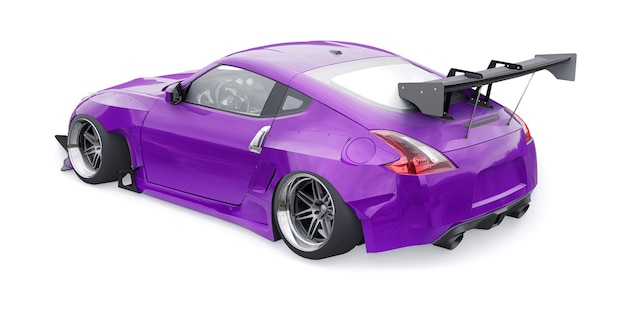 Tuned sports racing car with arch extensions air suspension and a huge spoiler 3d rendering