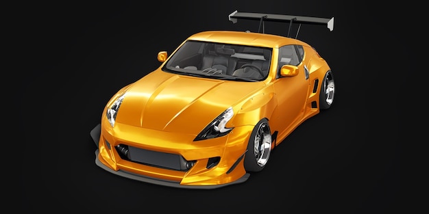 Tuned sports racing car with arch extensions air suspension and a huge spoiler 3d rendering