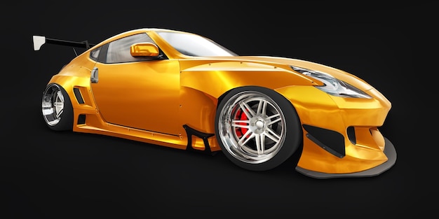 Tuned sports racing car with arch extensions air suspension and a huge spoiler 3d rendering