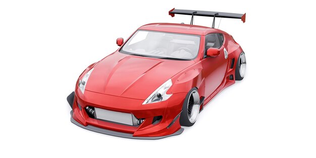 Tuned sports racing car with arch extensions air suspension and a huge spoiler 3d rendering