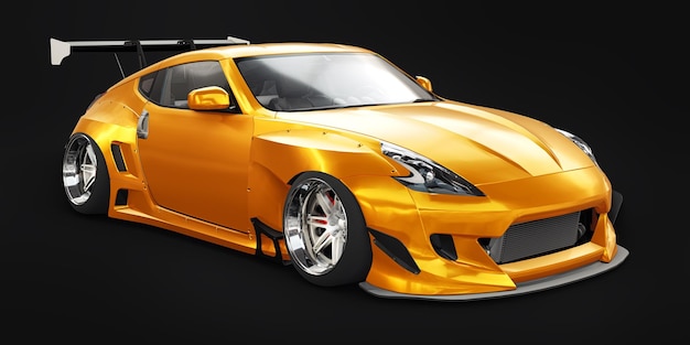 Tuned sports racing car with arch extensions air suspension and a huge spoiler 3d rendering