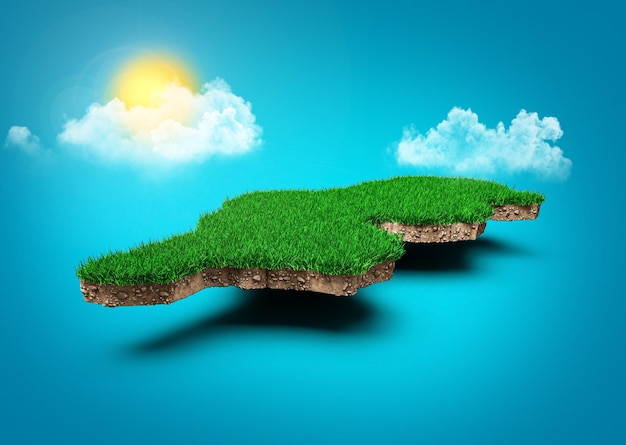 Tunisia Map Soil Land Geology Cross Section With Green Grass And Rock Ground Texture 3d illustration